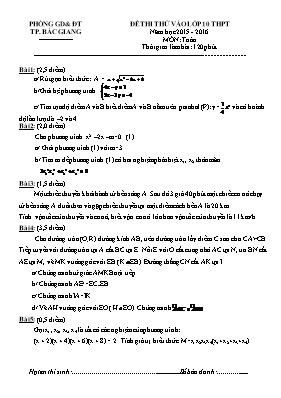 Đề thi thử vào lớp 10 THPT năm học 2015 - 2016 môn Toán học